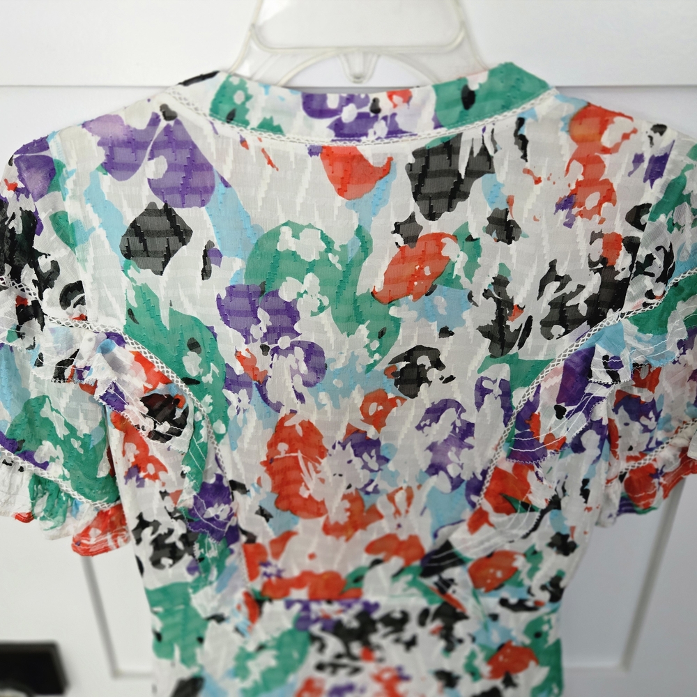 Tanya Taylor Coloful Floral Ruffle Dress Size 2 - Picture 15 of 16
